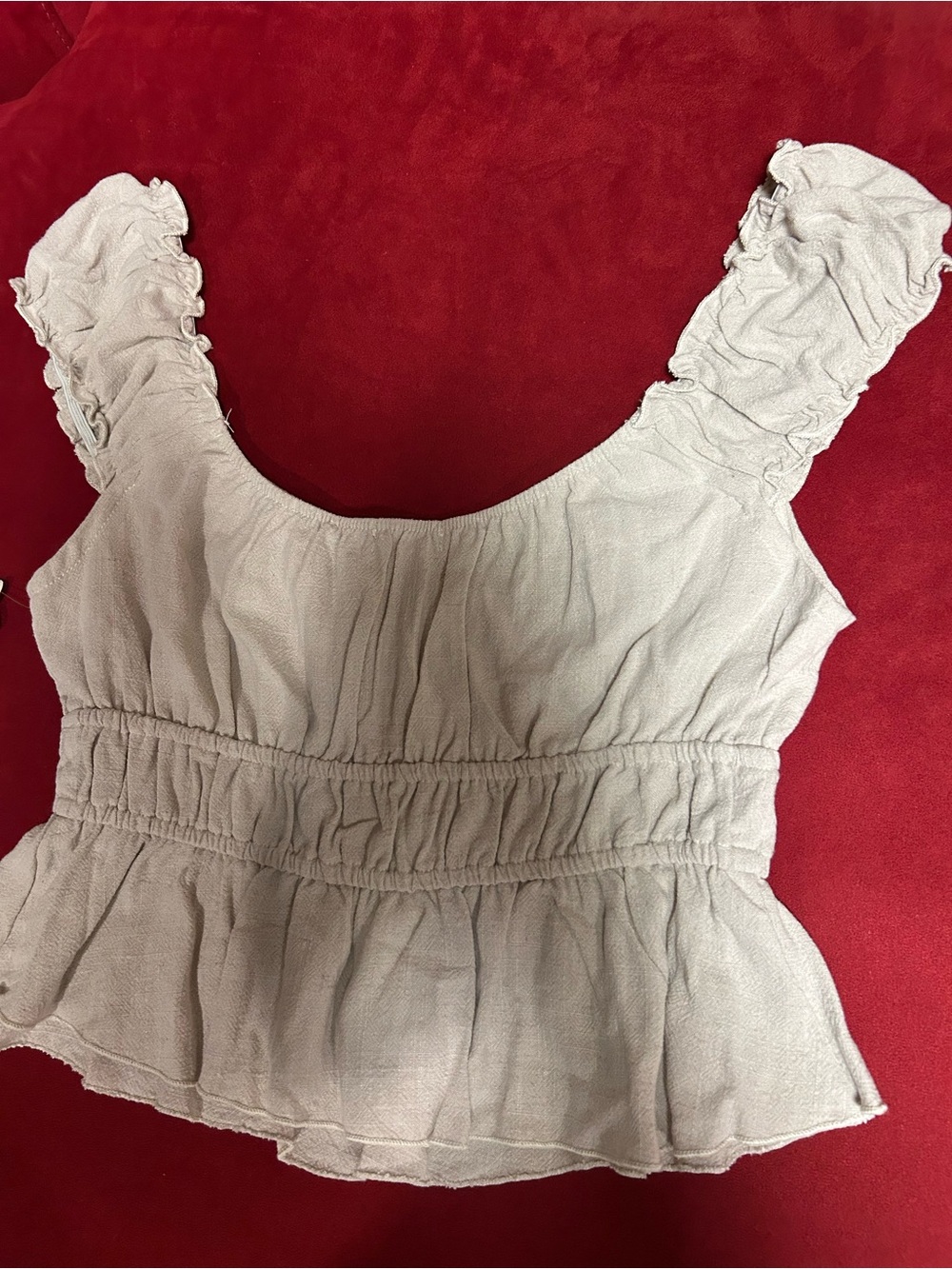 Altar'd State Light Beige Ruffled Crop Tank - Picture 9 of 10